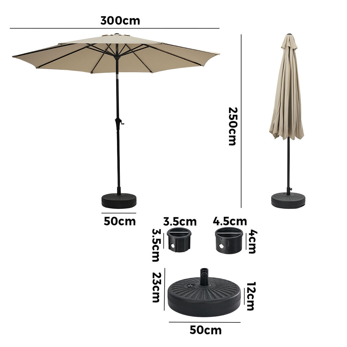 Livsip Outdoor Umbrella 3M Market Umbrellas Garden Shade with Tilt Base Beige