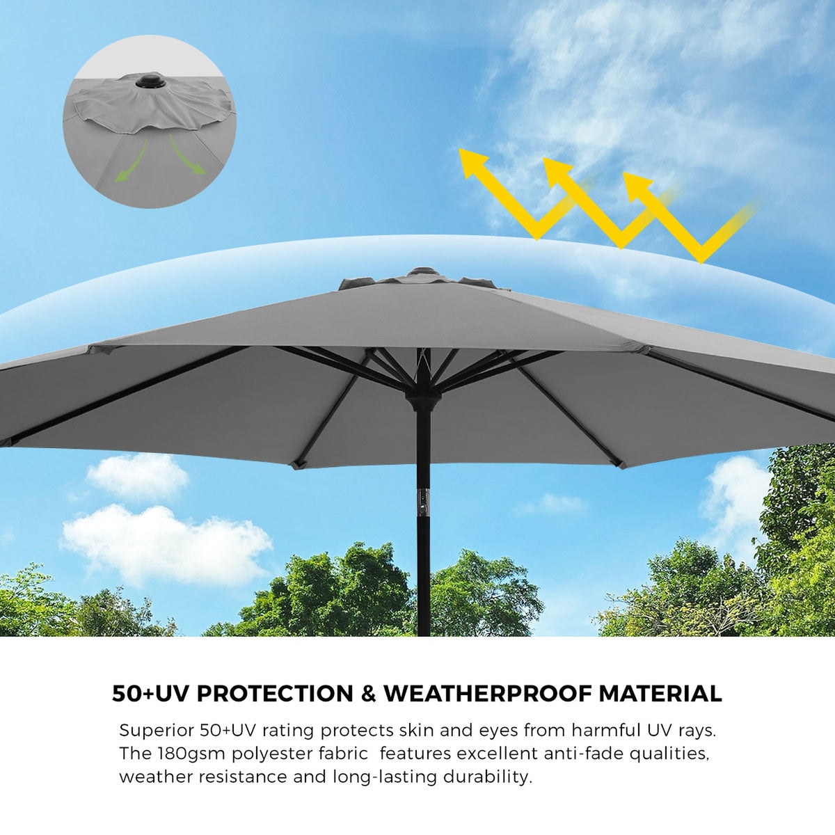Livsip Outdoor Umbrella 3M Market Umbrellas Garden Shade with Tilt Base Charcoal