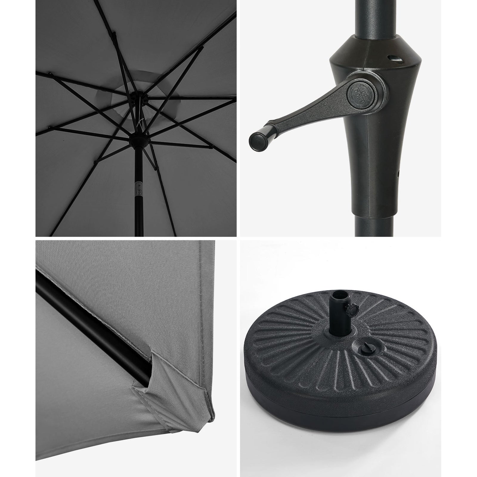 Livsip Outdoor Umbrella 3M Market Umbrellas Garden Shade with Tilt Base Charcoal