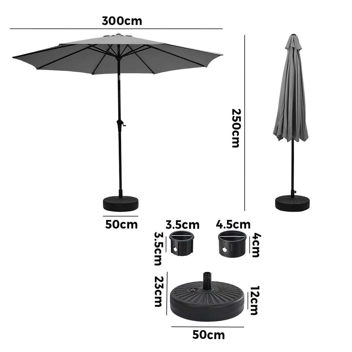 Livsip Outdoor Umbrella 3M Market Umbrellas Garden Shade with Tilt Base Charcoal