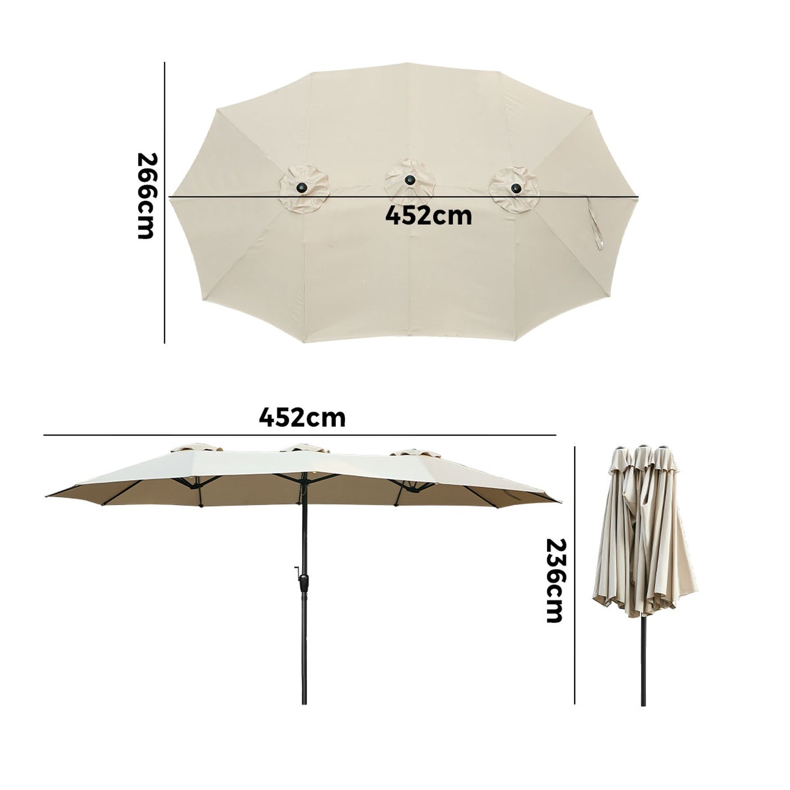 Livsip Outdoor Umbrella 4.52M Double-Sided Umbrellas Beach Sun Shade  Beige