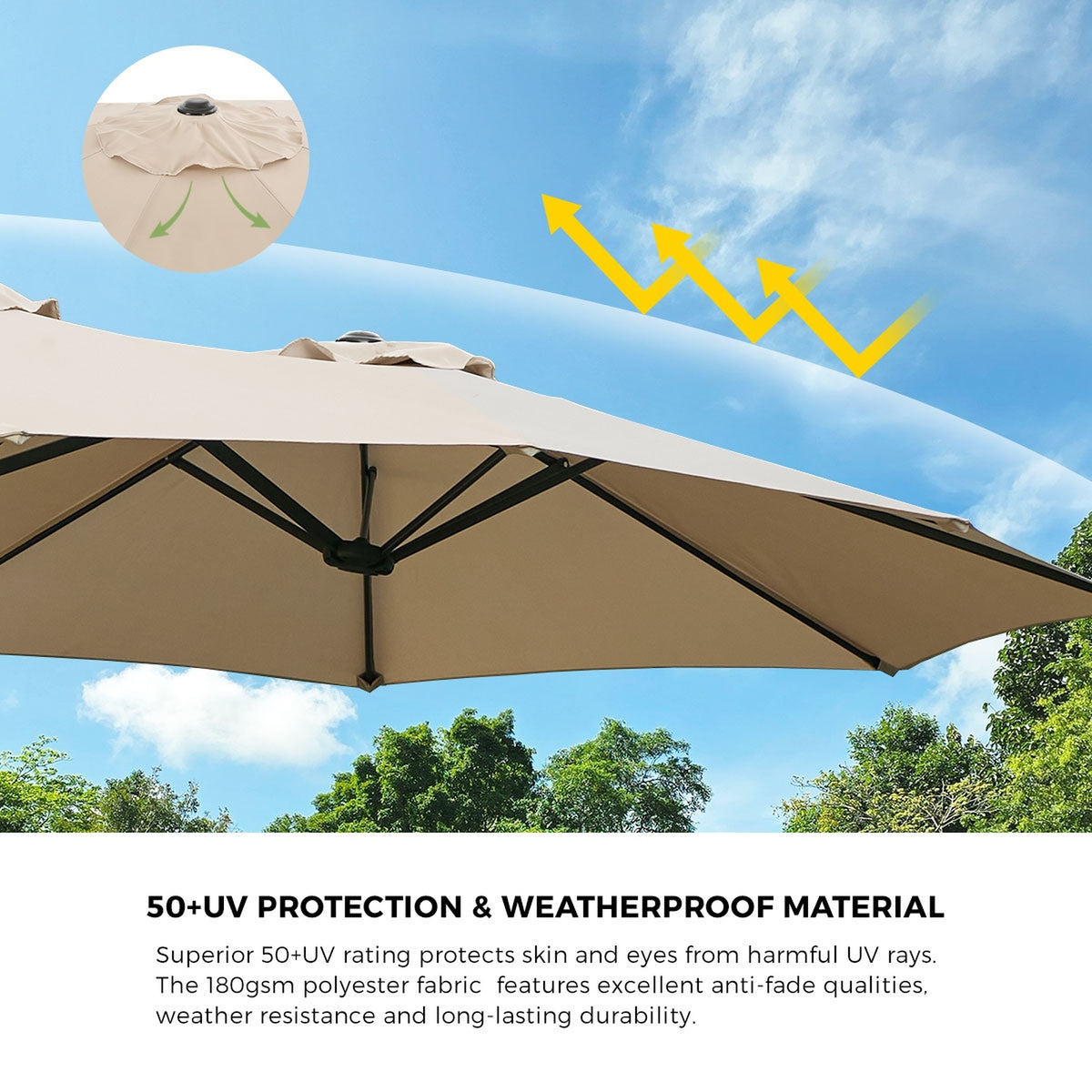 Livsip Outdoor Umbrella 4.52M Double-Sided Umbrellas Garden Shade w/ Base Beige