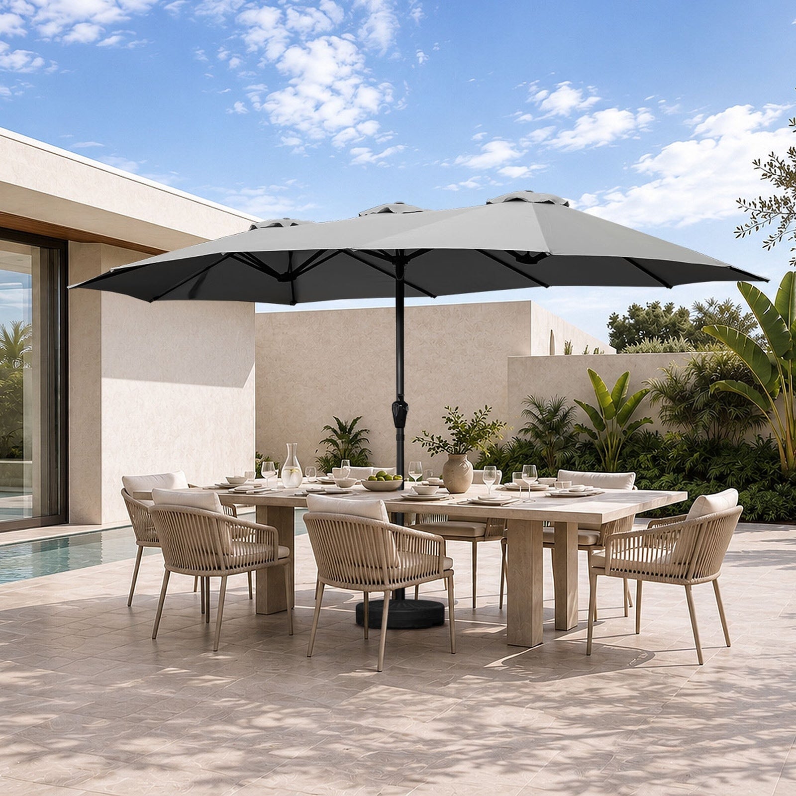 Livsip Outdoor Umbrella 4.52M Double-Sided Garden Shade with Base Charcoal