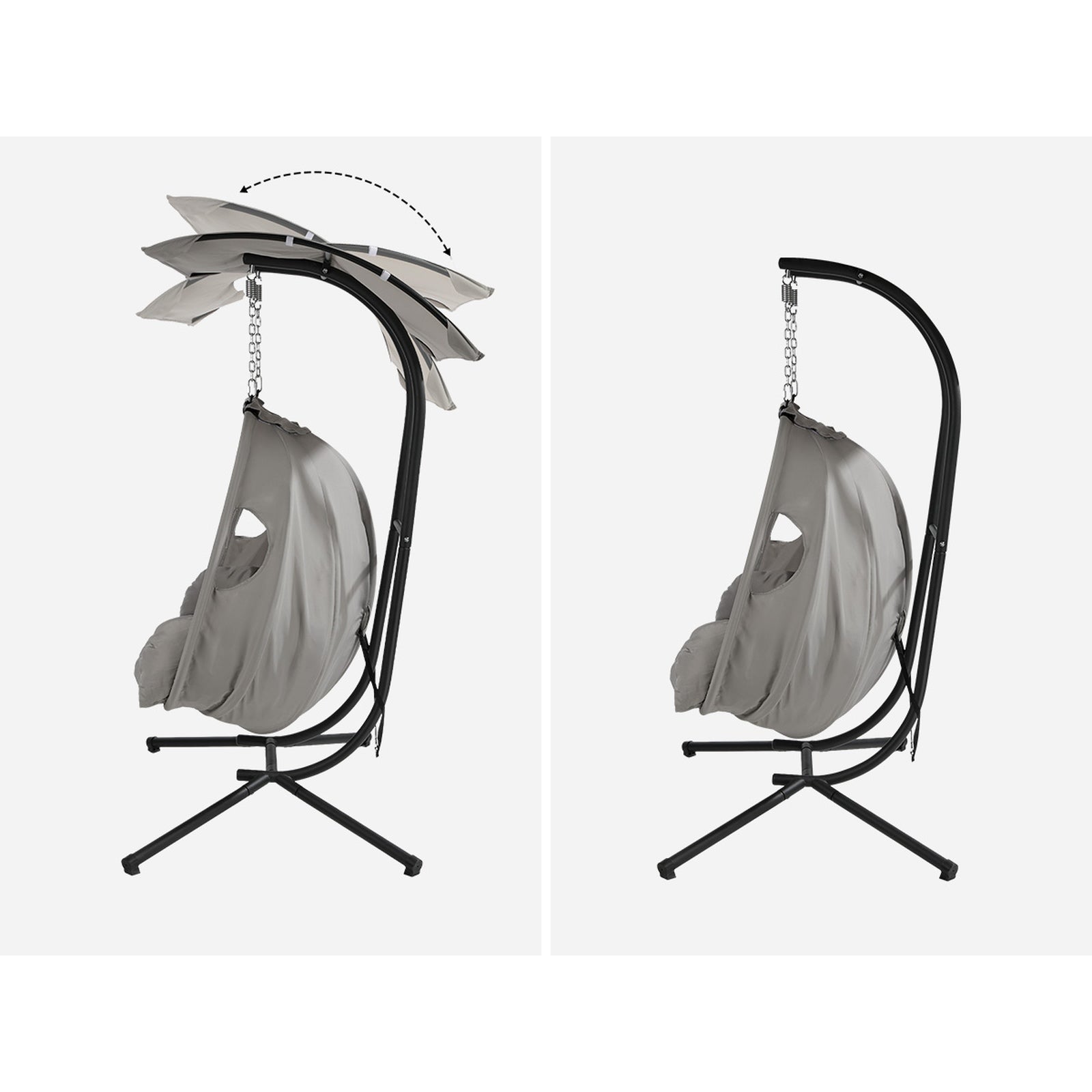 Livsip Egg Swing Chair 2 Seater Patio Lounge with Adjustable Canopy Grey