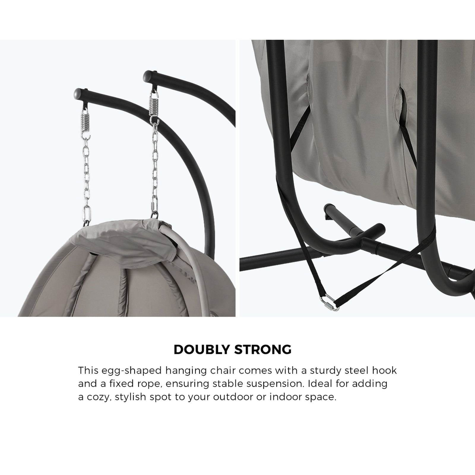 Livsip Egg Swing Chair 2 Seater Patio Lounge with Adjustable Canopy Grey