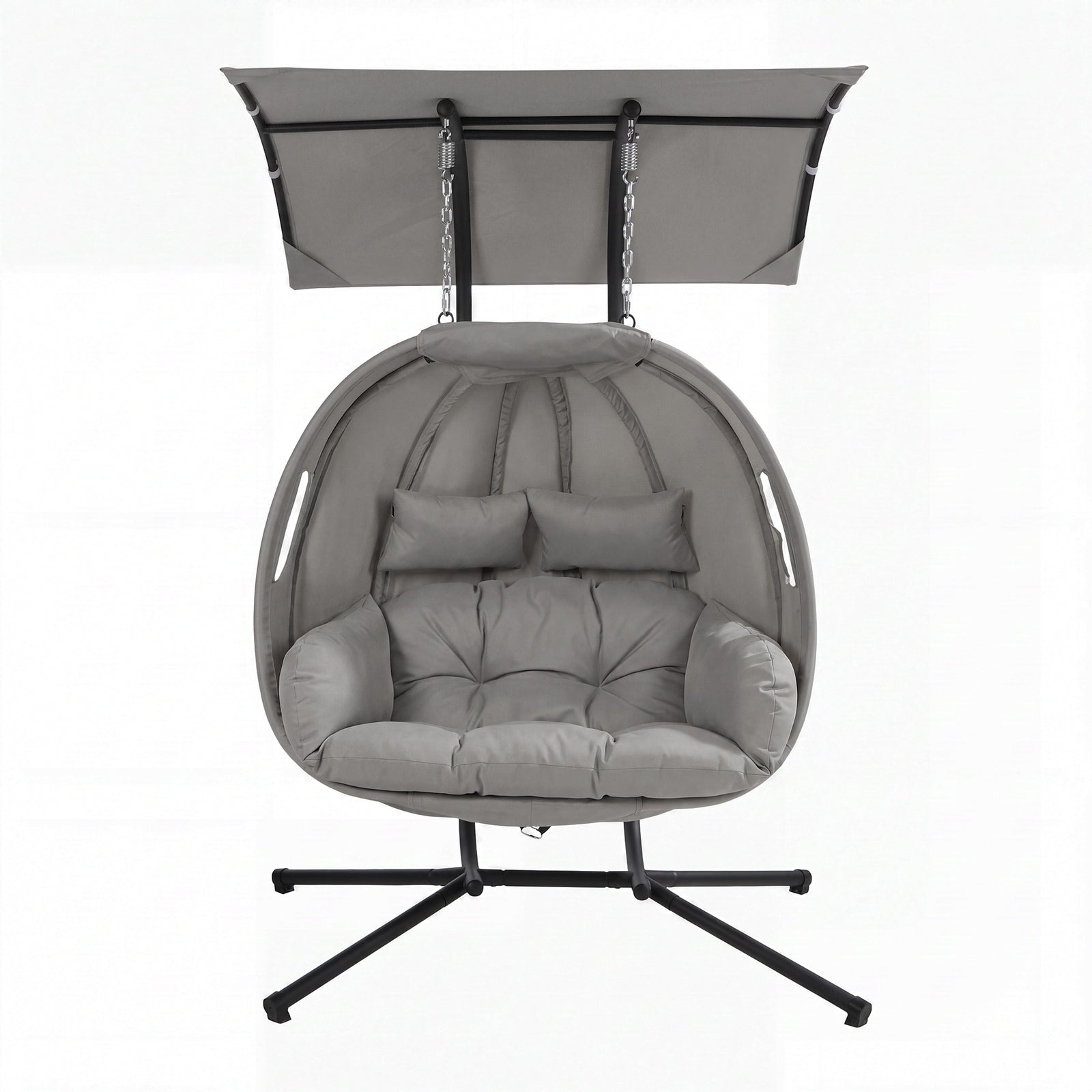Livsip Egg Swing Chair 2 Seater Patio Lounge with Adjustable Canopy Grey