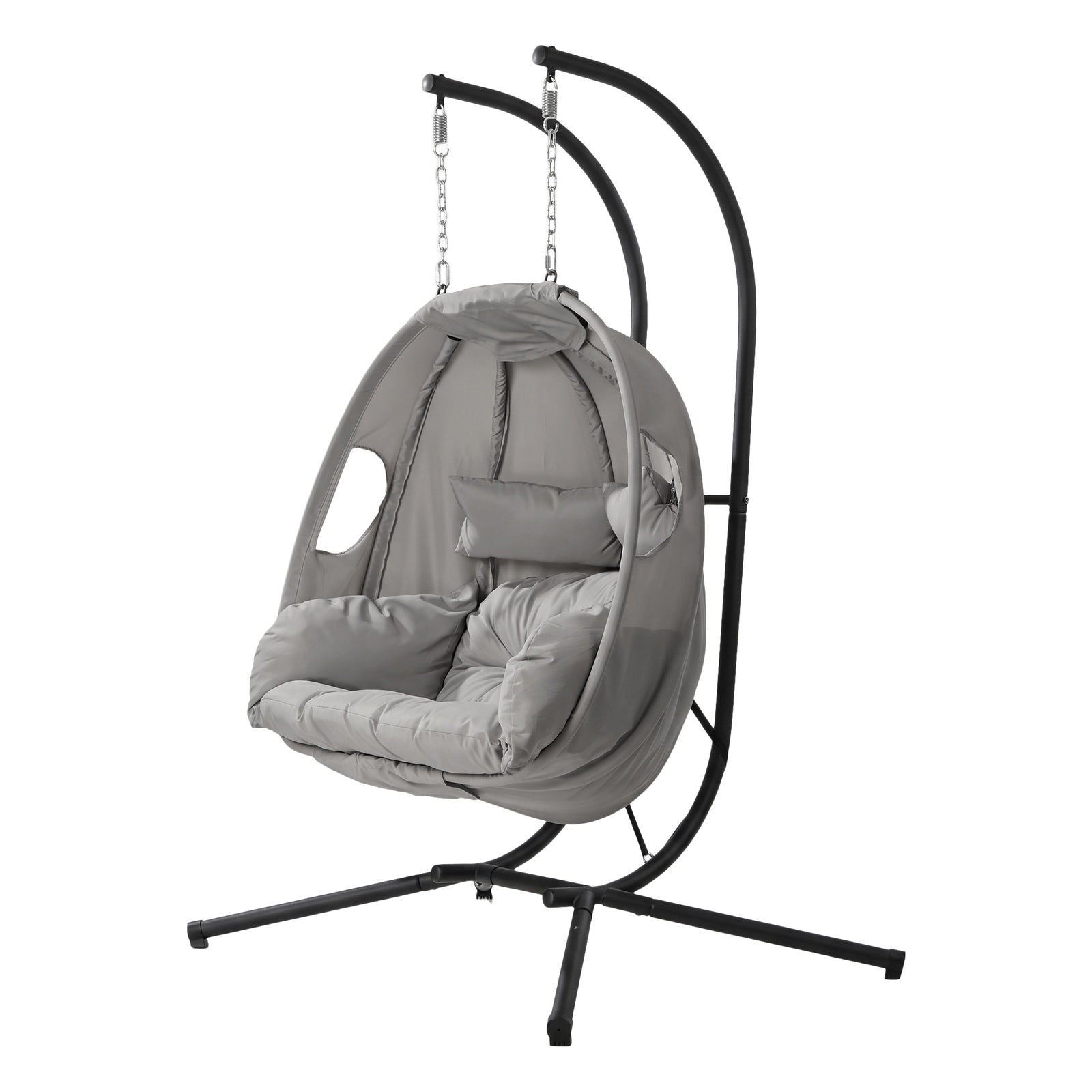 Livsip Egg Swing Chair 2 Seater Patio Lounge with Adjustable Canopy Grey