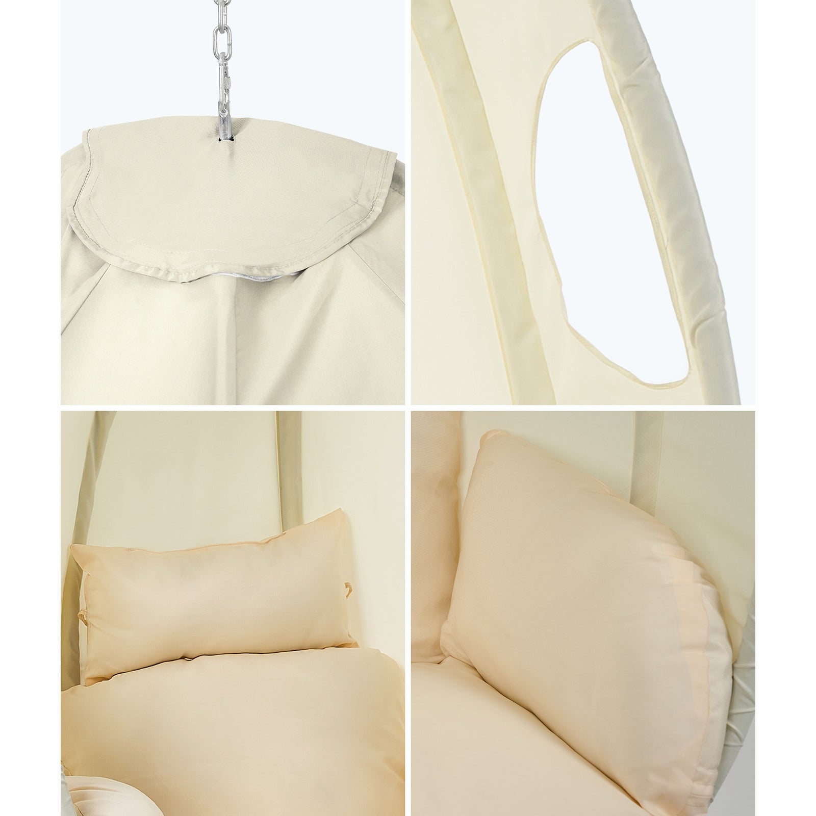 Livsip Outdoor Egg Hanging Chair Swing Seat Furniture with Stand Cushions Beige - Sunyee