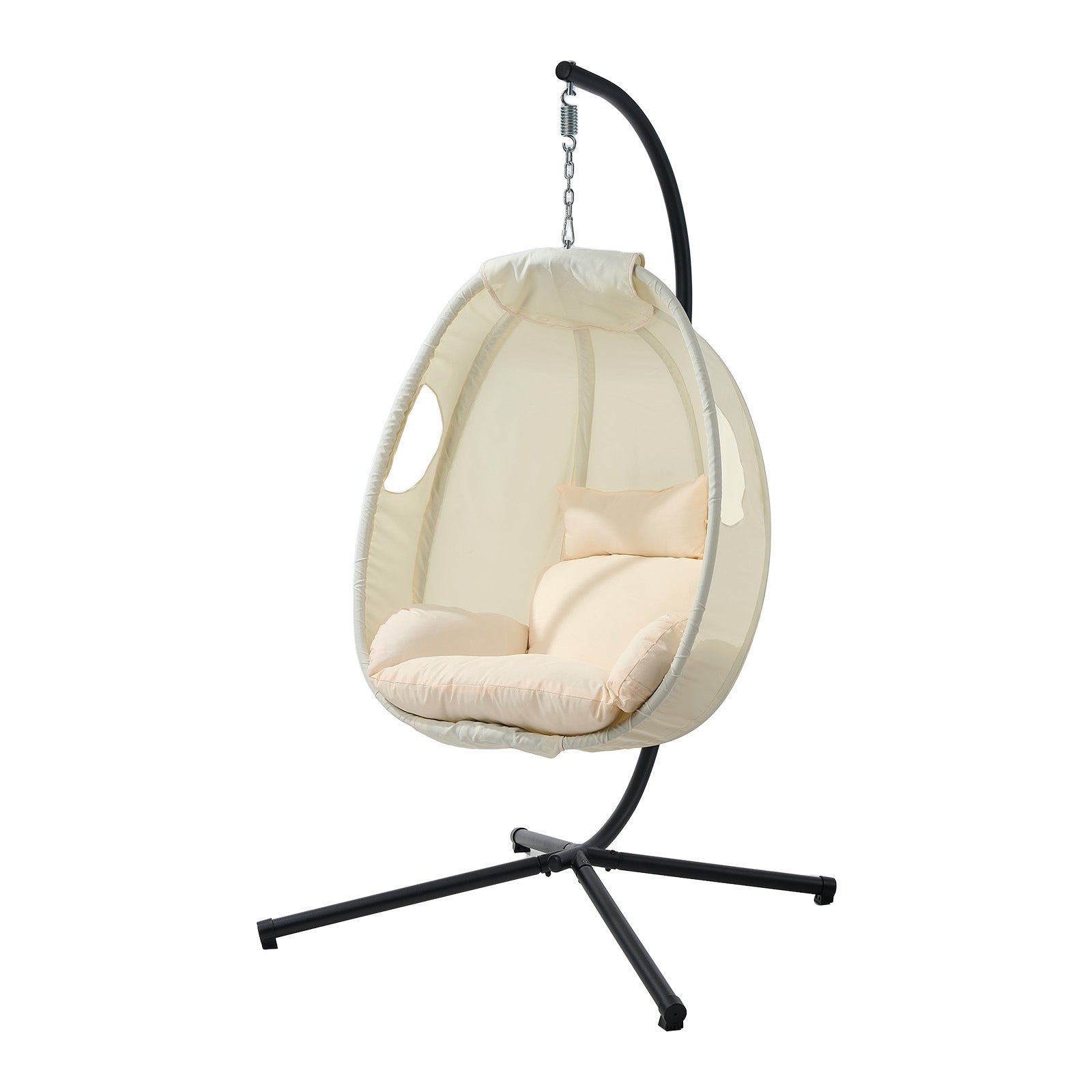 Livsip Outdoor Egg Hanging Chair Swing Seat Furniture with Stand Cushions Beige - Sunyee