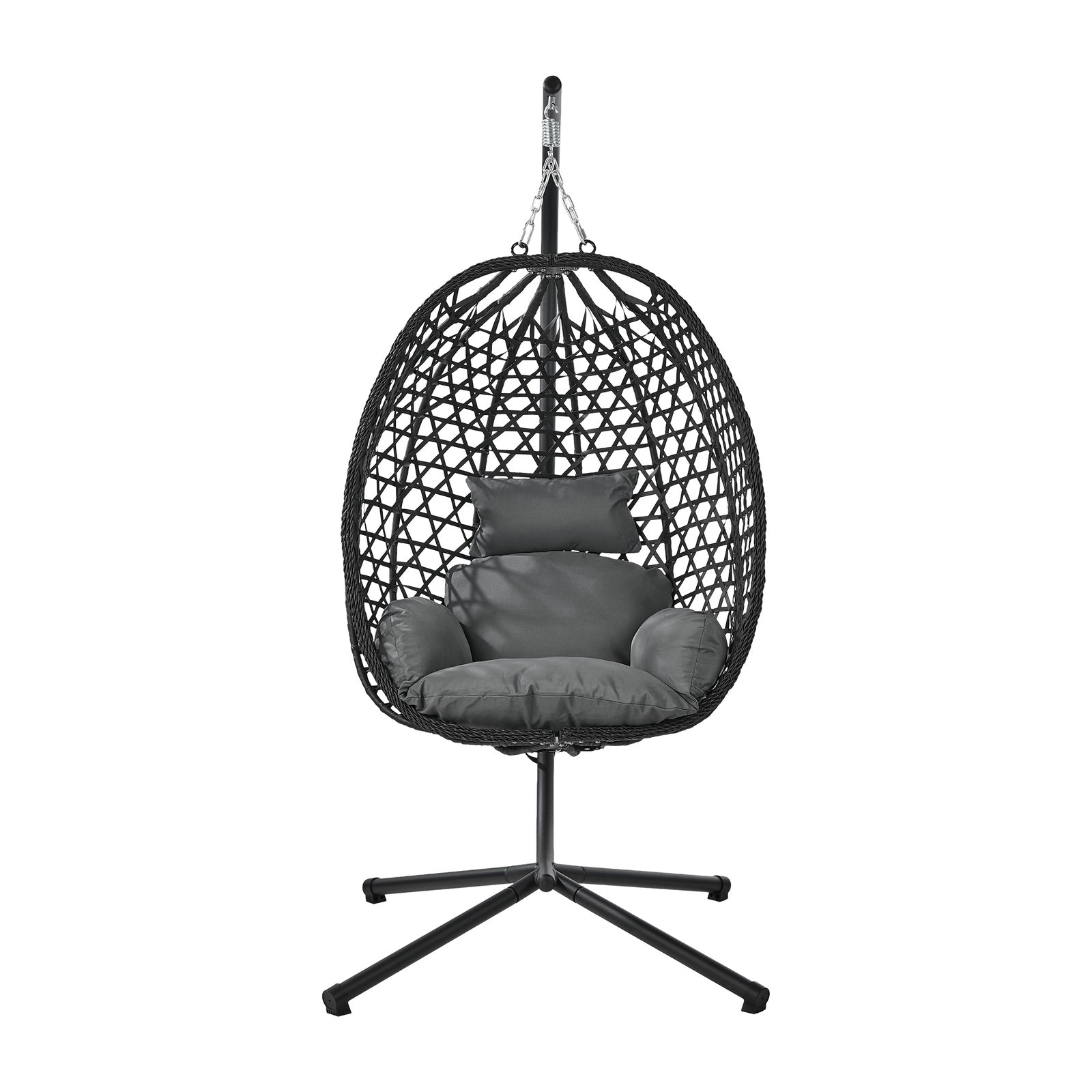 Livsip Outdoor Egg Hanging Chair with Stand Rattan Garden Swing Seat Black