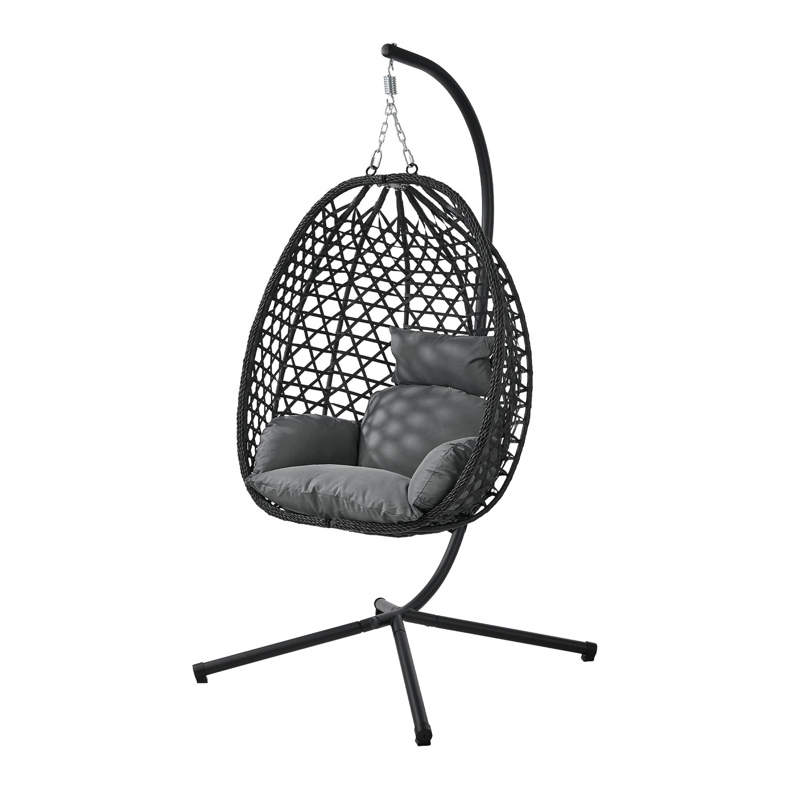 Livsip Outdoor Egg Hanging Chair with Stand Rattan Garden Swing Seat Black