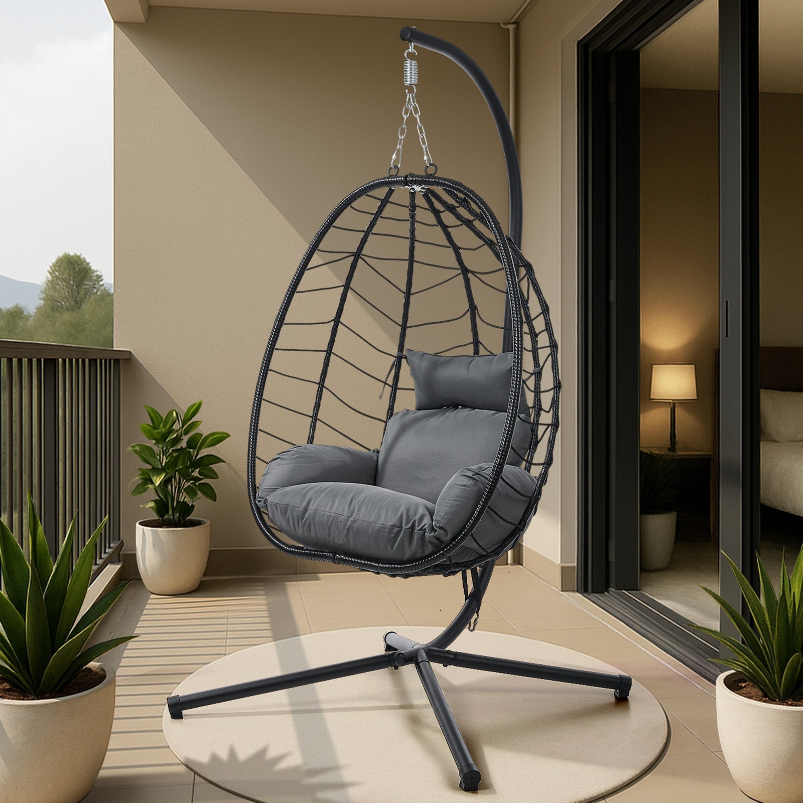 Livsip Outdoor Rattan Hanging Chair Porch Swing Chair Egg Seat Garden Furniture - Sunyee