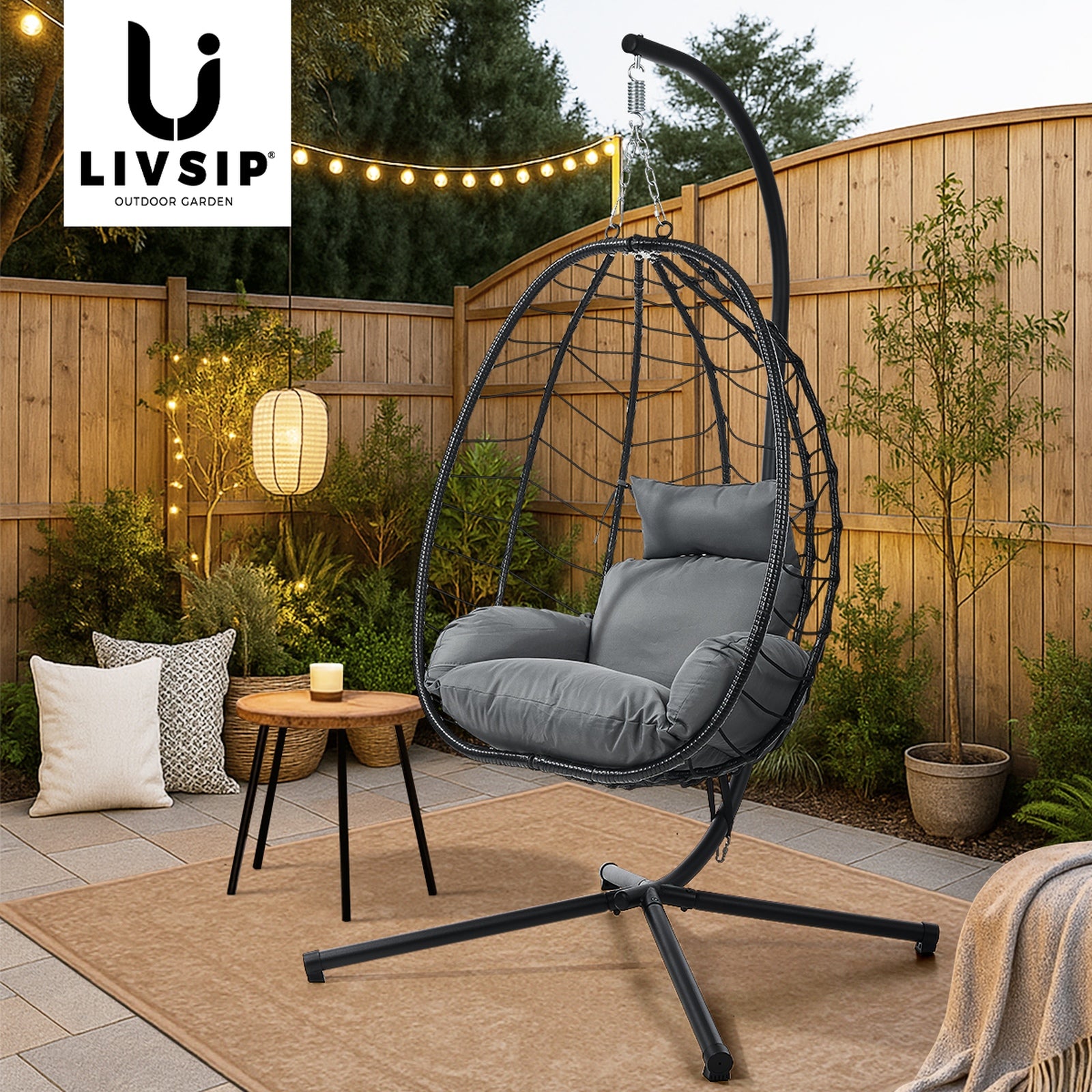 Livsip Outdoor Rattan Hanging Chair Porch Swing Chair Egg Seat Garden Furniture - Sunyee