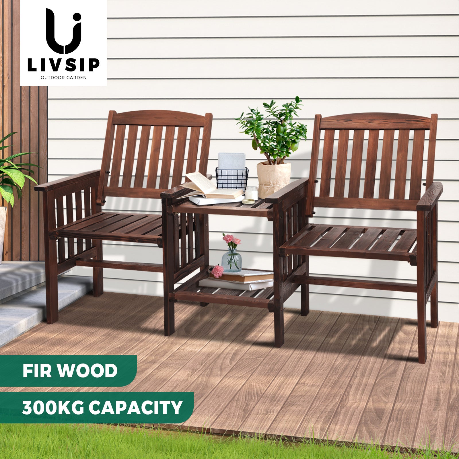 Livsip Wooden Garden Bench Chair Table Outdoor Seat Loveseat Patio Furniture - Sunyee