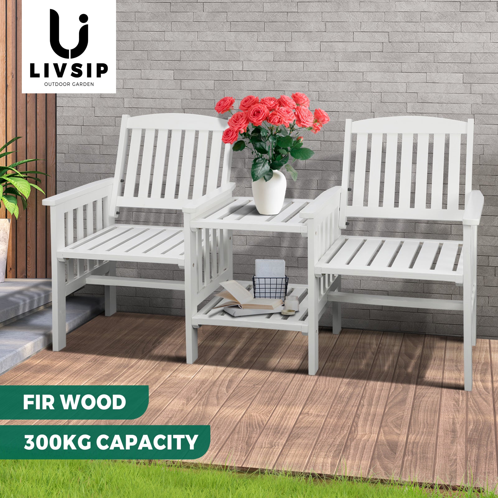 Livsip Wooden Garden Bench Chair Table Outdoor Seat Loveseat Patio Furniture - Sunyee