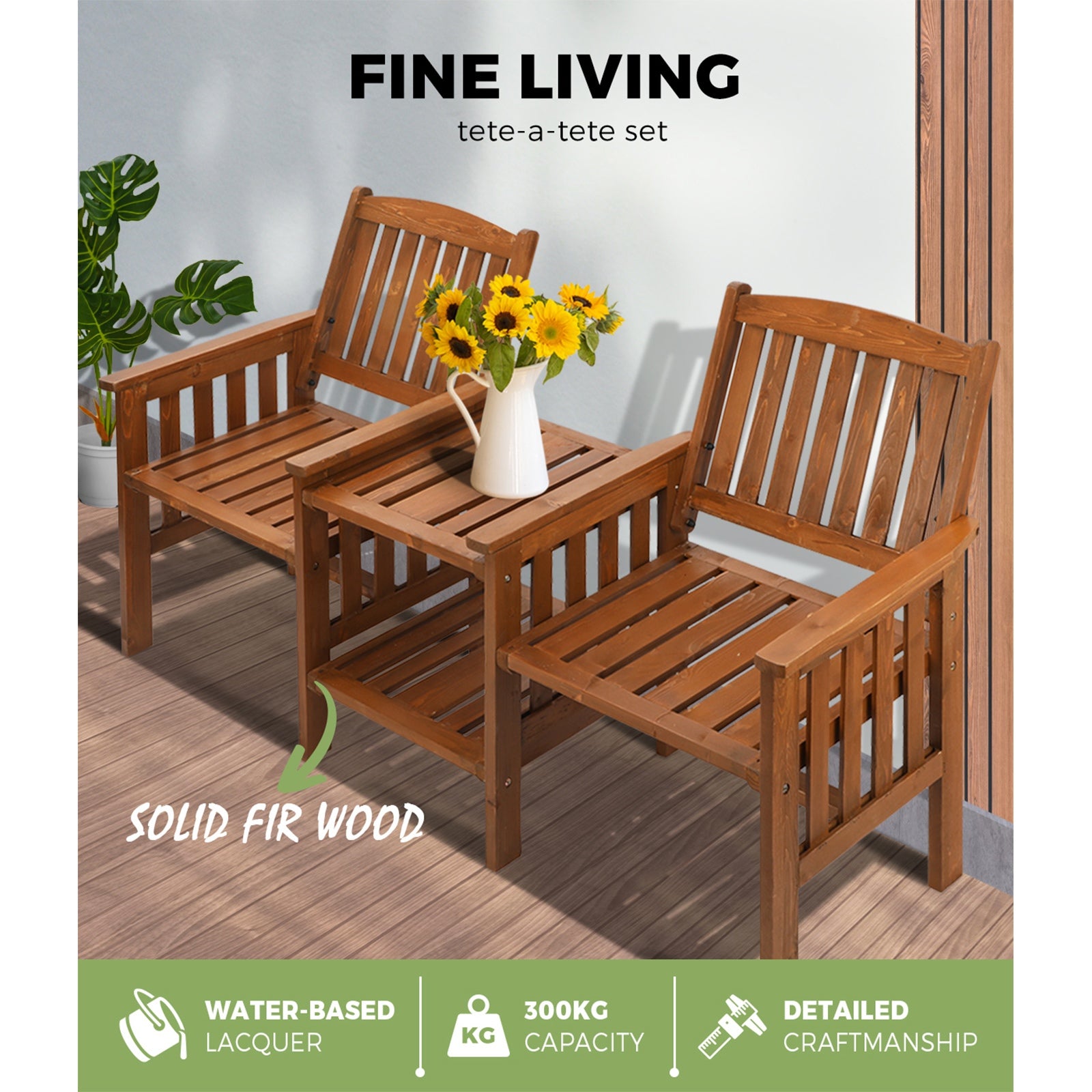 Livsip Wooden Garden Bench Chair Table Outdoor Seat Loveseat Patio Furniture - Sunyee