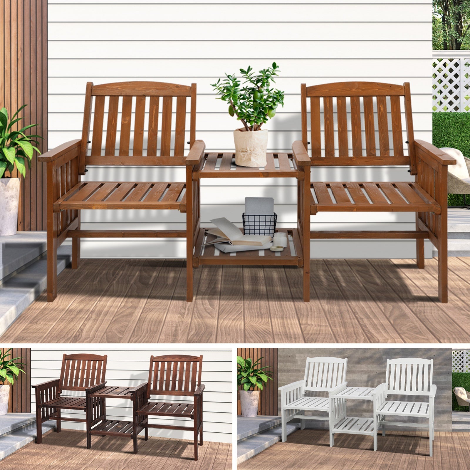 Livsip Wooden Garden Bench Chair Table Outdoor Seat Loveseat Patio Furniture - Sunyee