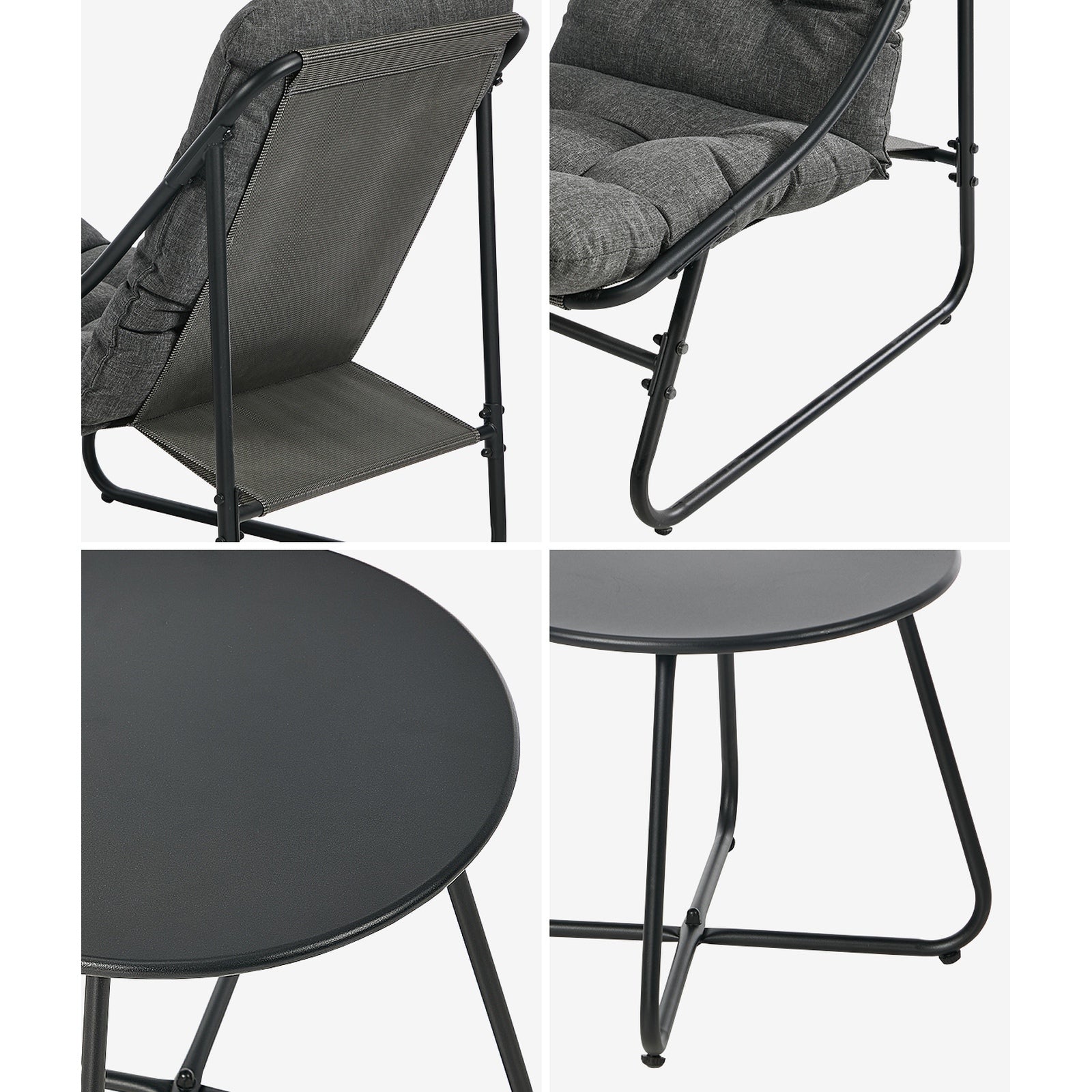 Livsip 3 Pieces Outdoor Patio Set Chair Table Lounge Setting Textilene Grey
