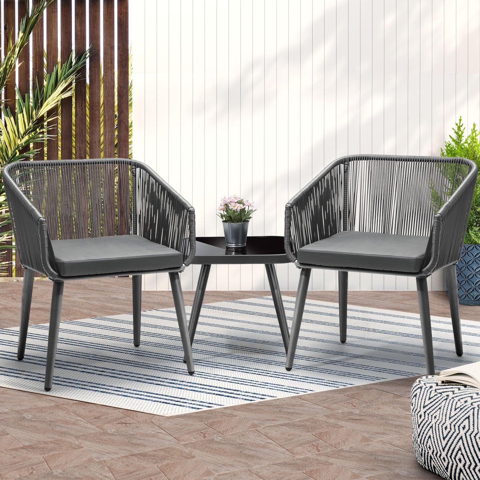 Livsip Outdoor Furniture 3 Piece Lounge Setting Chairs Side Table Bistro Set Pat - Sunyee