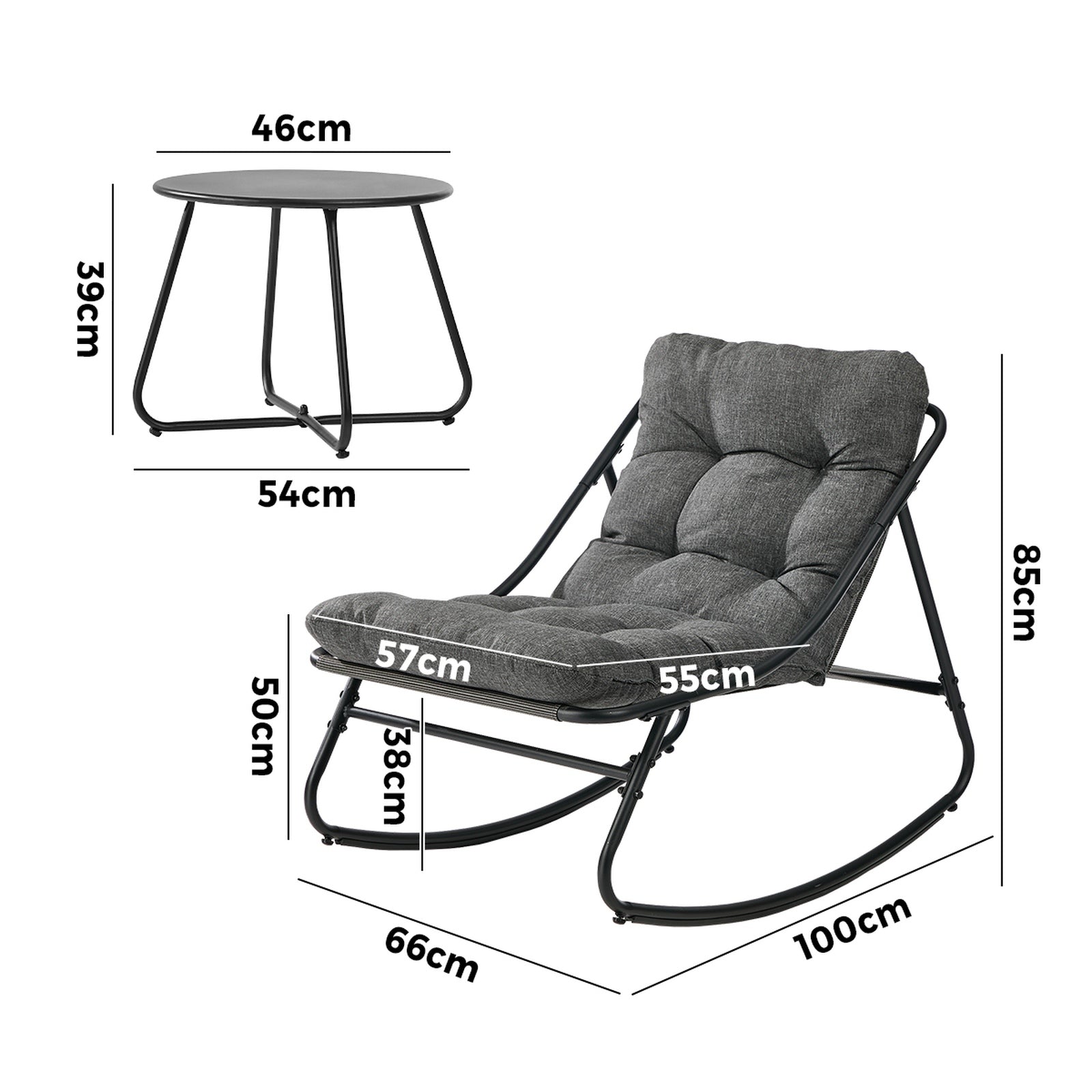 Livsip 3 Pieces Outdoor Patio Set Rocking Chair Table Textilene Lounge Grey