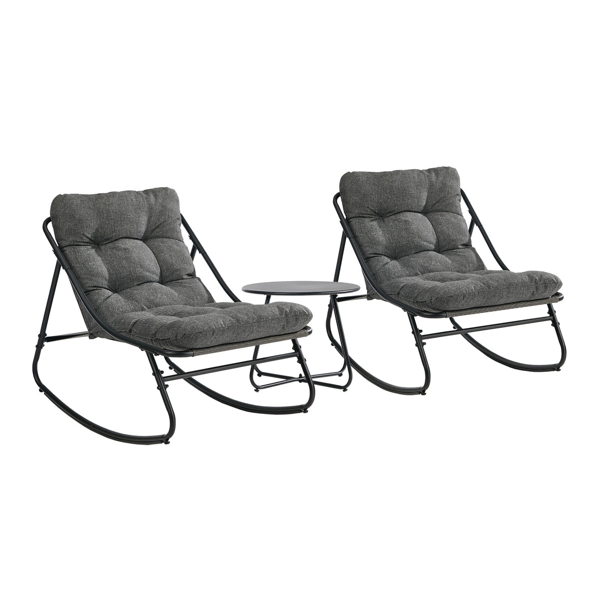 Livsip 3 Pieces Outdoor Patio Set Rocking Chair Table Textilene Lounge Grey