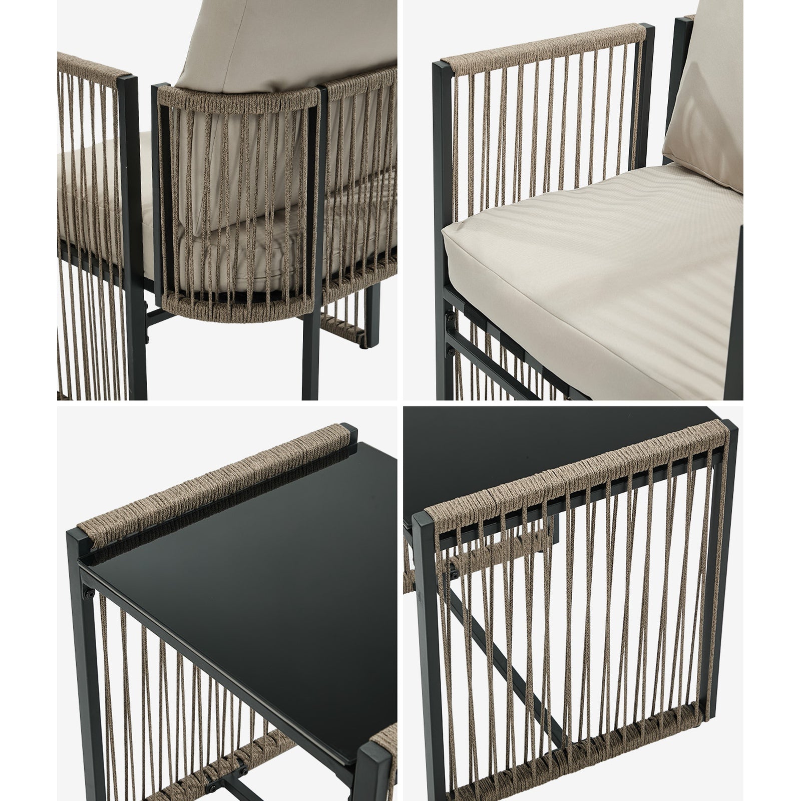 Oikiture 3 Pieces Outdoor Patio Set Bistro Setting with Cushions Woven Rope