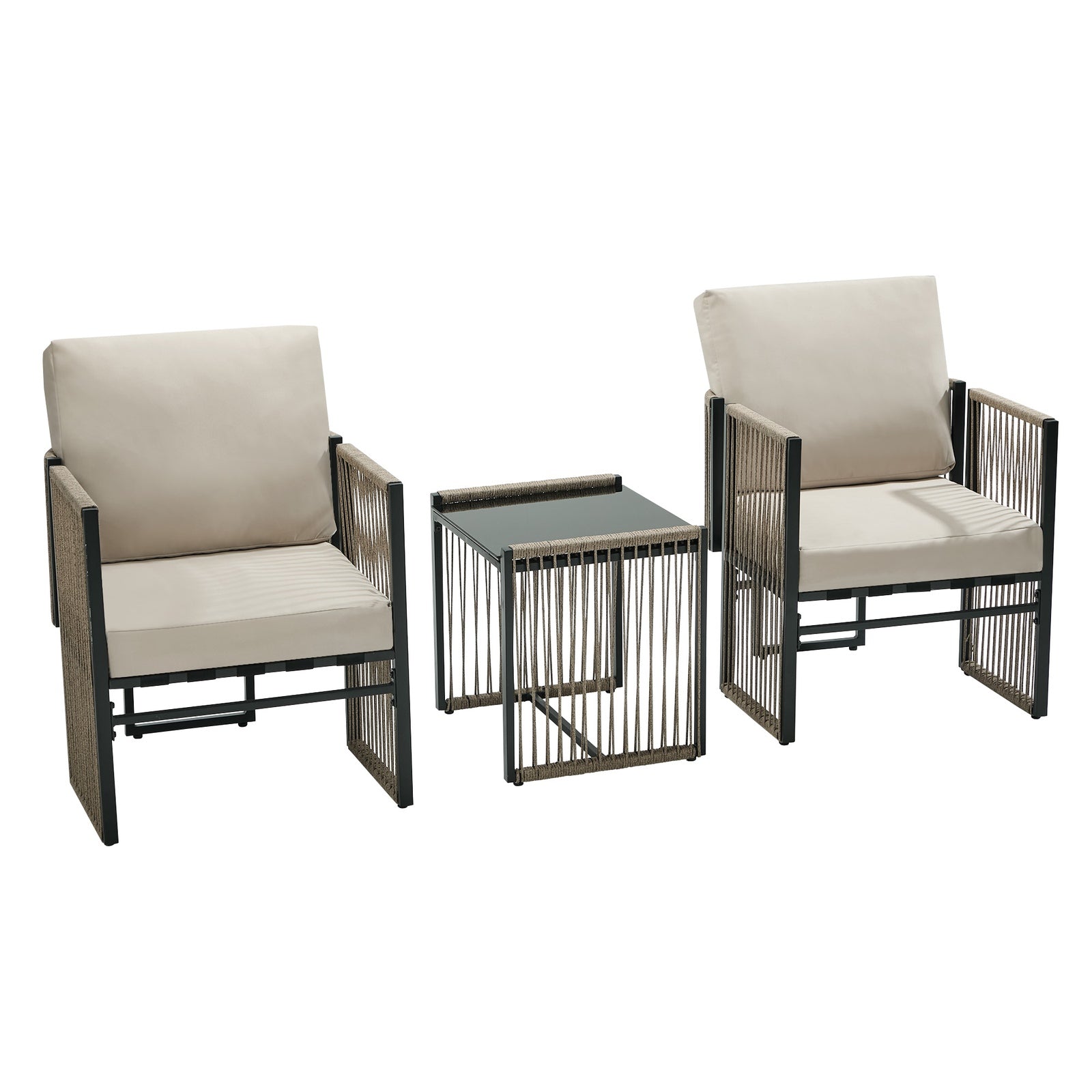 Oikiture 3 Pieces Outdoor Patio Set Bistro Setting with Cushions Woven Rope