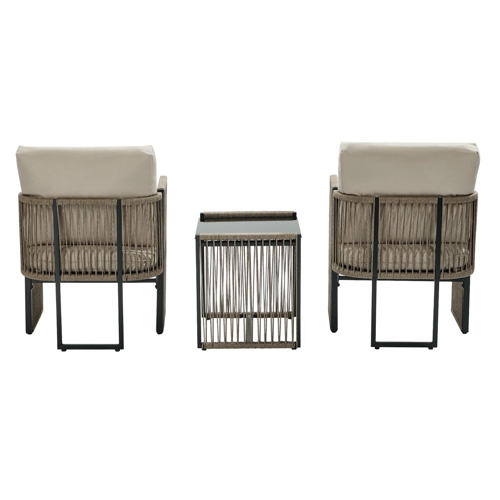 Oikiture 3 Pieces Outdoor Patio Set Bistro Setting with Cushions Woven Rope