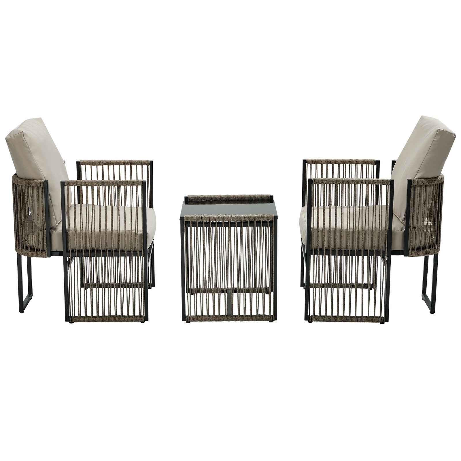 Oikiture 3 Pieces Outdoor Patio Set Bistro Setting with Cushions Woven Rope
