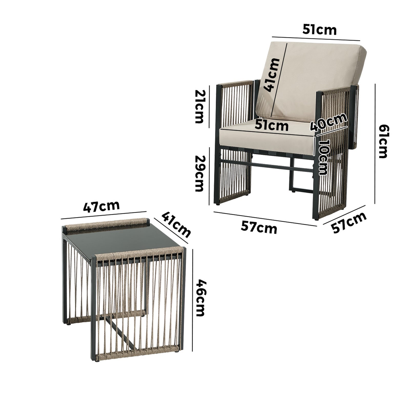 Oikiture 3 Pieces Outdoor Patio Set Bistro Setting with Cushions Woven Rope
