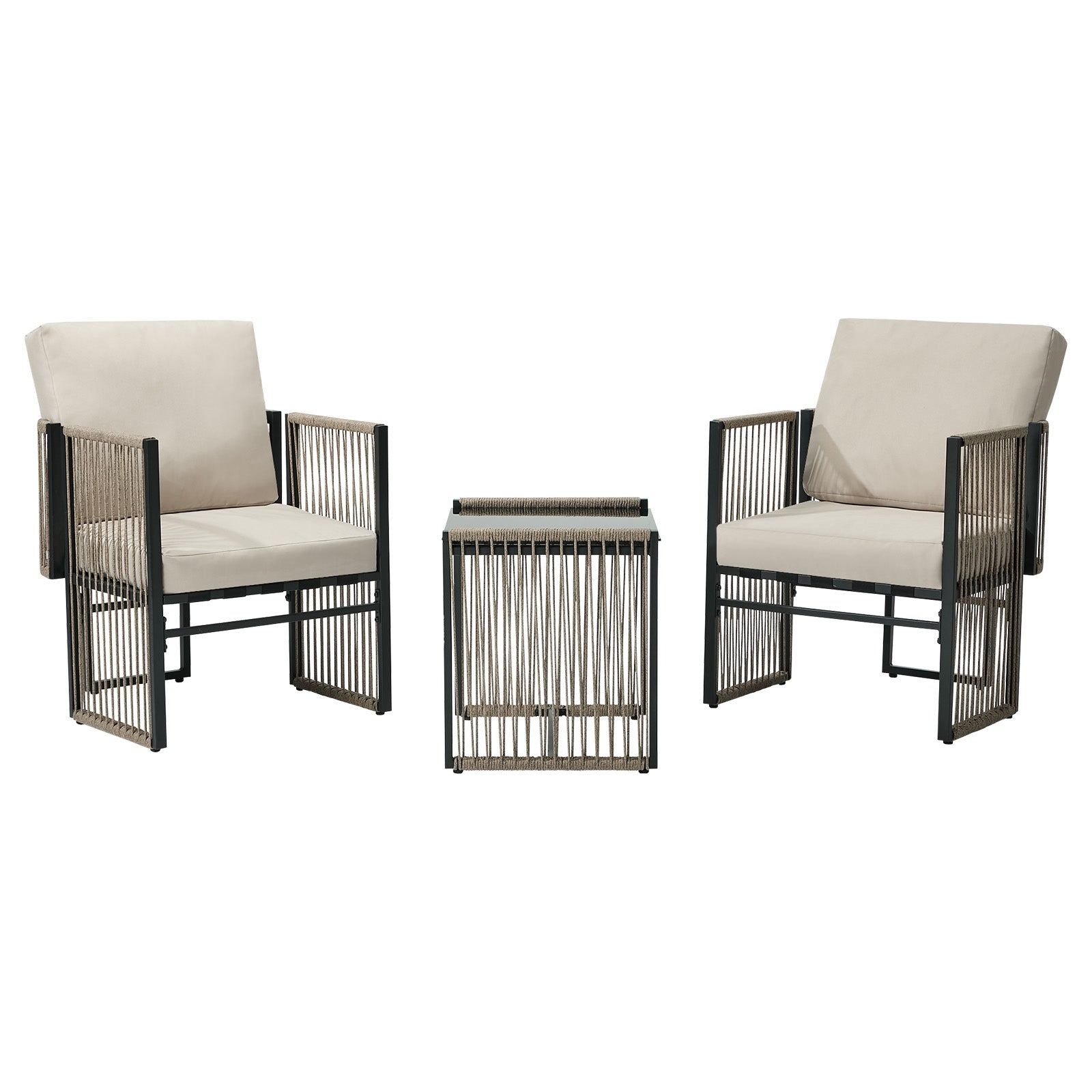 Oikiture 3 Pieces Outdoor Patio Set Bistro Setting with Cushions Woven Rope