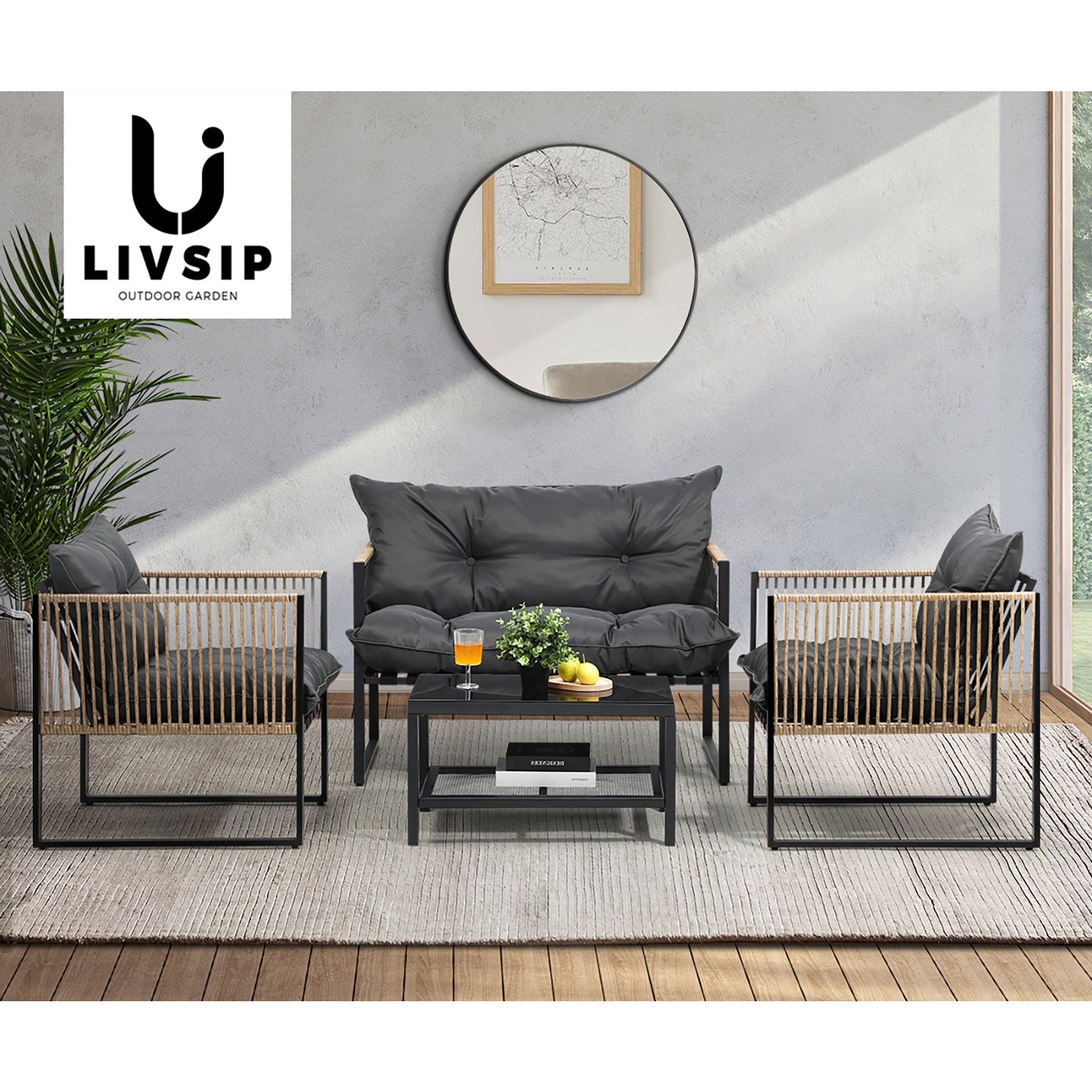 Livsip 4 Piece Outdoor Furniture Setting Garden Patio Lounge Sofa Table Chairs - Sunyee