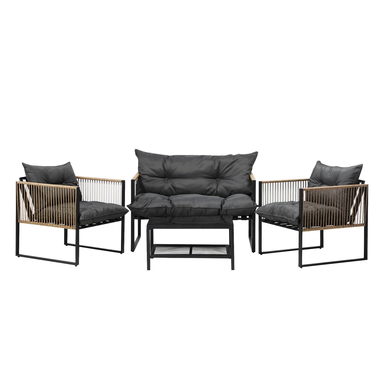 Livsip 4 Piece Outdoor Furniture Setting Garden Patio Lounge Sofa Table Chairs - Sunyee