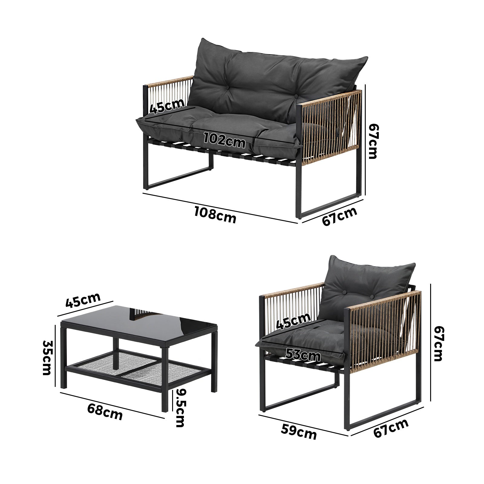 Livsip 4 Piece Outdoor Furniture Setting Garden Patio Lounge Sofa Table Chairs - Sunyee