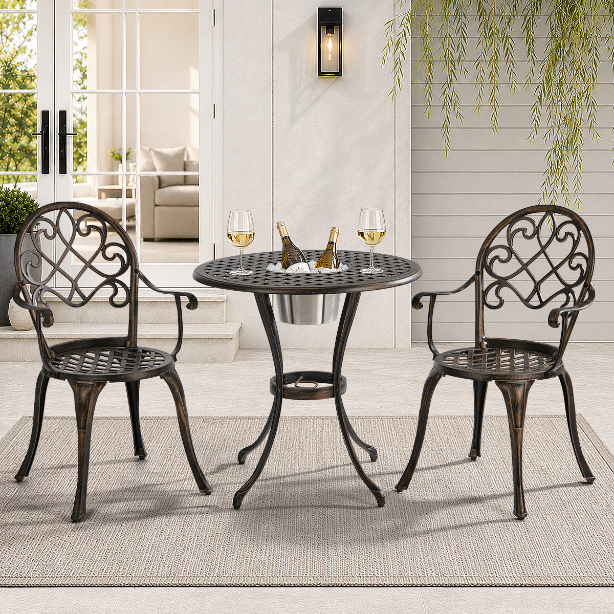Livsip 3 Pieces Outdoor Patio Set Table Chairs Bistro Setting Cast Aluminium