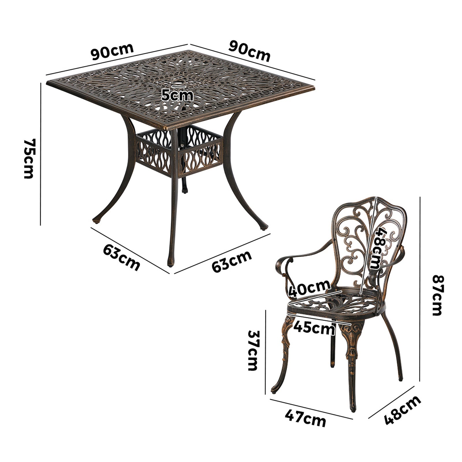 Livsip 5 Piece Outdoor Patio Set Bistro Patio Setting Cast Aluminium Butterfly