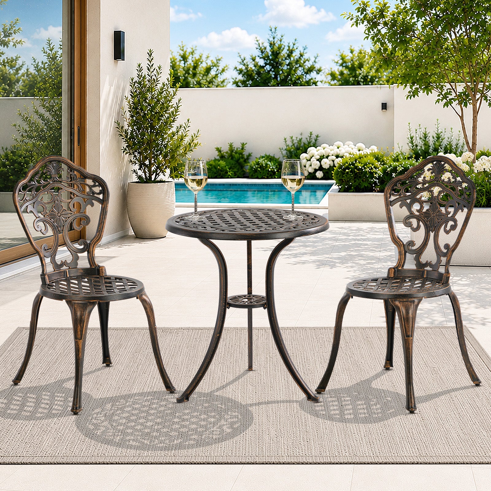 Livsip 3 Piece Outdoor Patio Set Bistro Setting Garden Furniture Bronze