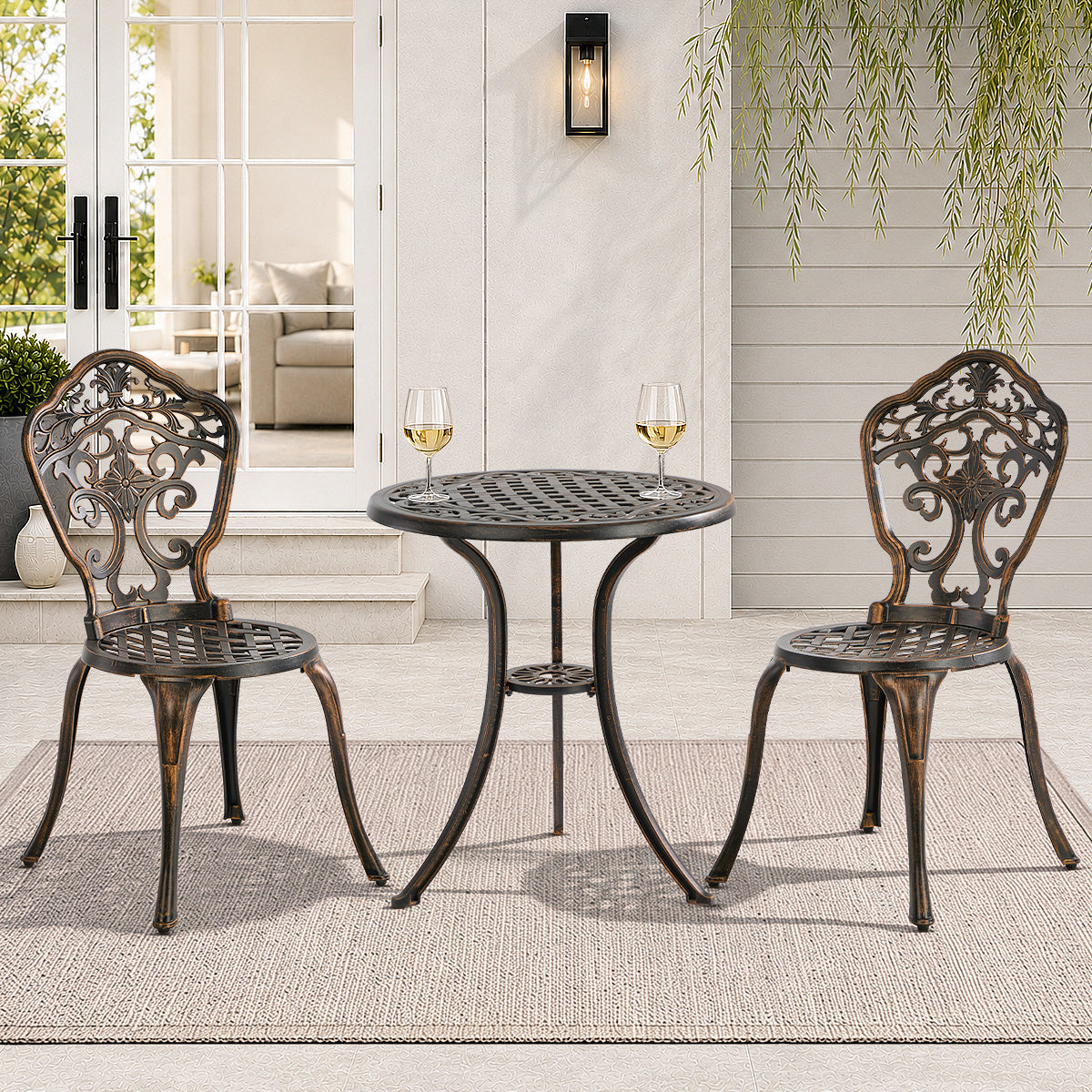 Livsip 3 Piece Outdoor Patio Set Bistro Setting Garden Furniture Bronze