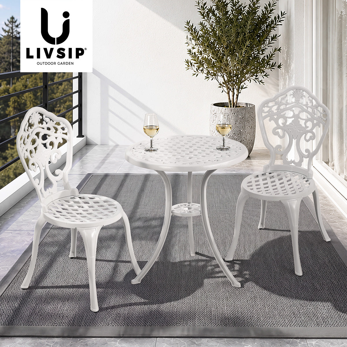 Livsip 3 Piece Outdoor Patio Set Bistro Setting Garden Furniture White