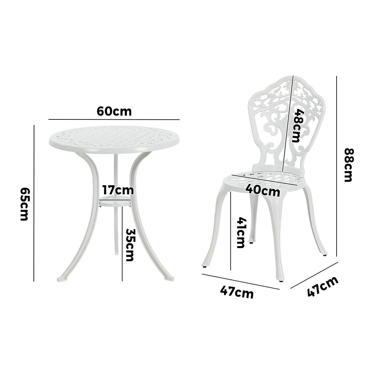 Livsip 3 Piece Outdoor Patio Set Bistro Setting Garden Furniture White