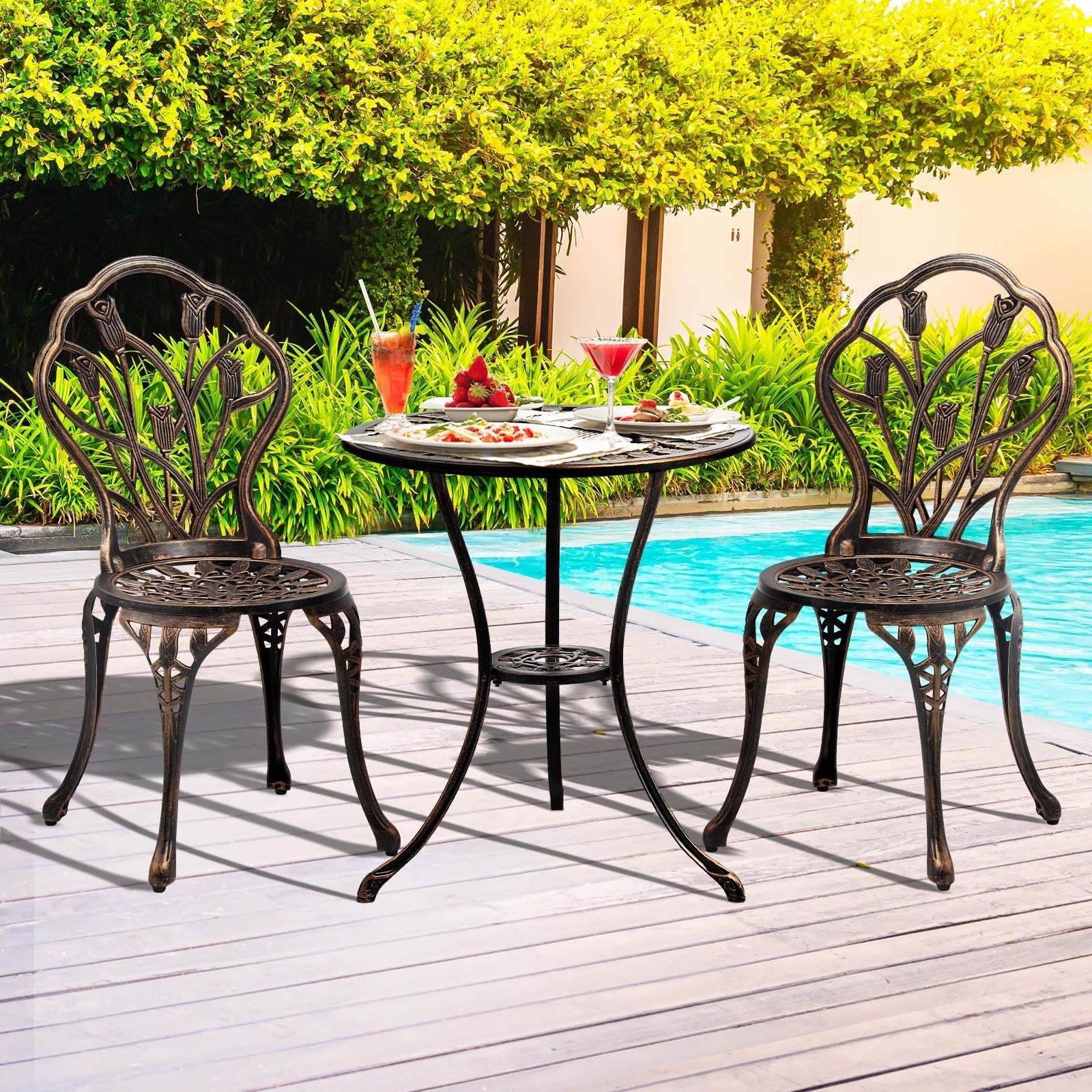 Livsip Outdoor Dining Chairs Setting Bistro Set Patio Garden Furniture 3 Piece - Sunyee