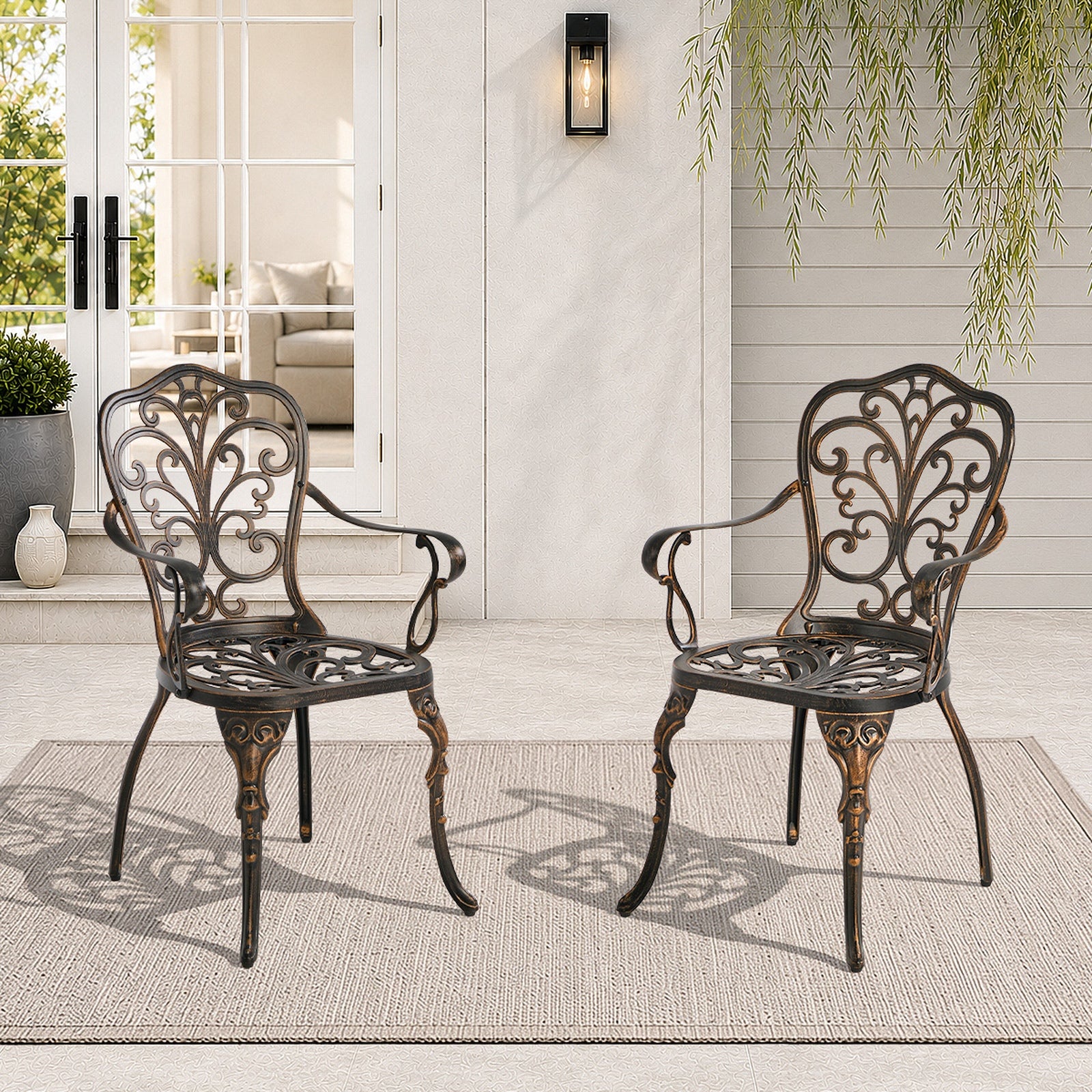 Livsip 2PCS Outdoor Patio Chairs Garden Patio Armchairs Cast Aluminium Butterfly
