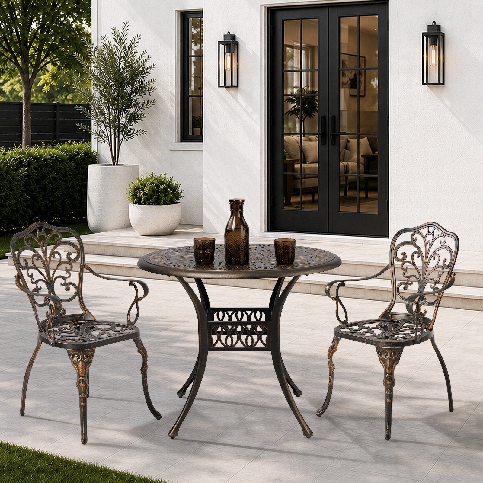 Livsip 3 Piece Outdoor Patio Set Table Chairs Bistro Cast Aluminium Furniture