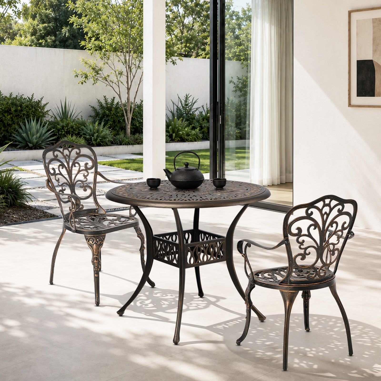 Livsip 3 Piece Outdoor Patio Set Table Chairs Bistro Cast Aluminium Furniture