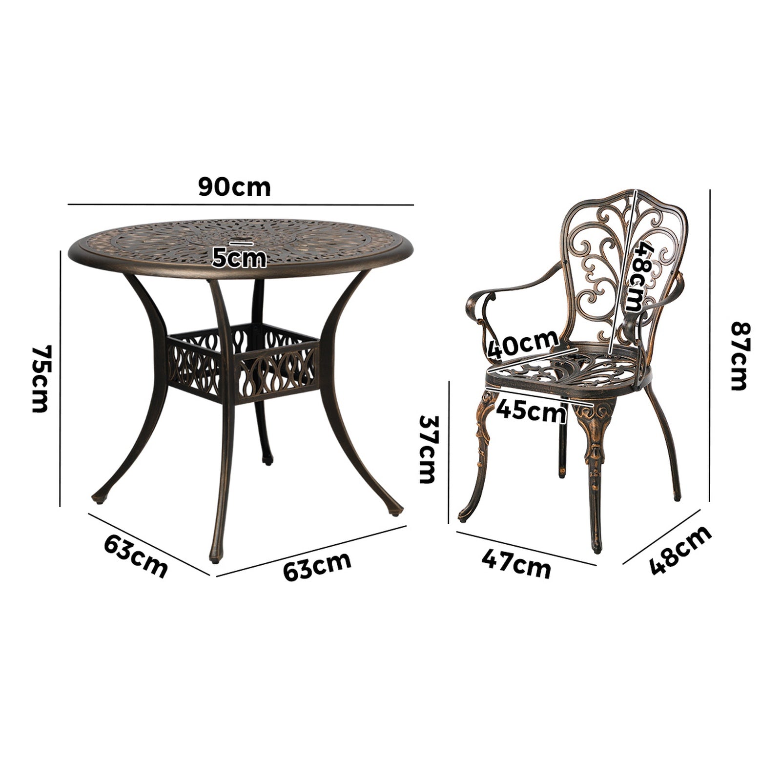Livsip 3 Piece Outdoor Patio Set Table Chairs Bistro Cast Aluminium Furniture