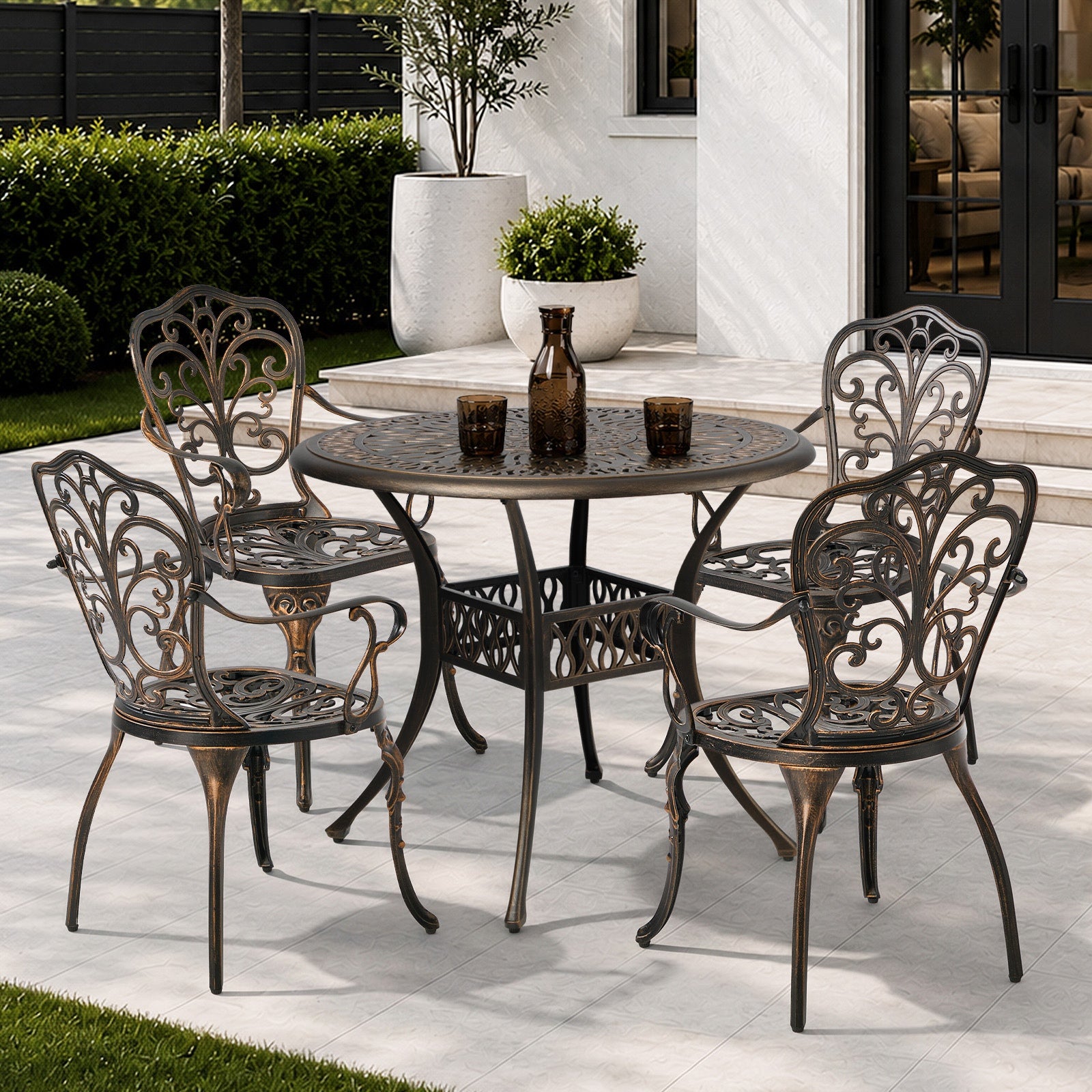 Livsip 5 Piece Outdoor Patio Set Table Chairs Bistro Cast Aluminium Furniture