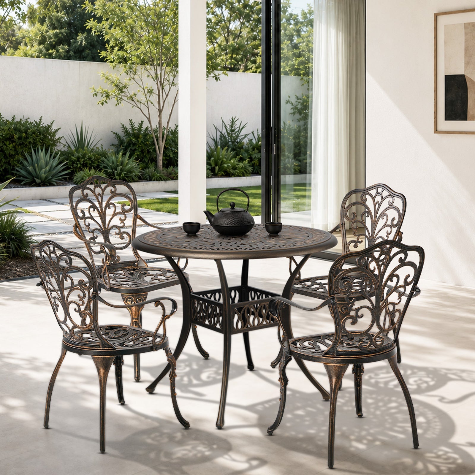 Livsip 5 Piece Outdoor Patio Set Table Chairs Bistro Cast Aluminium Furniture