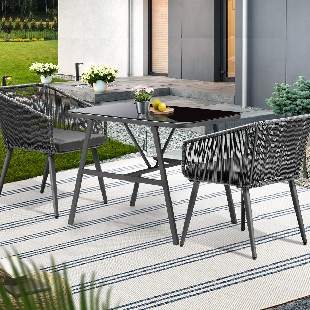 Livsip Outdoor Dining Setting 3 Piece Lounge Patio Furniture Table Chairs Set - Sunyee