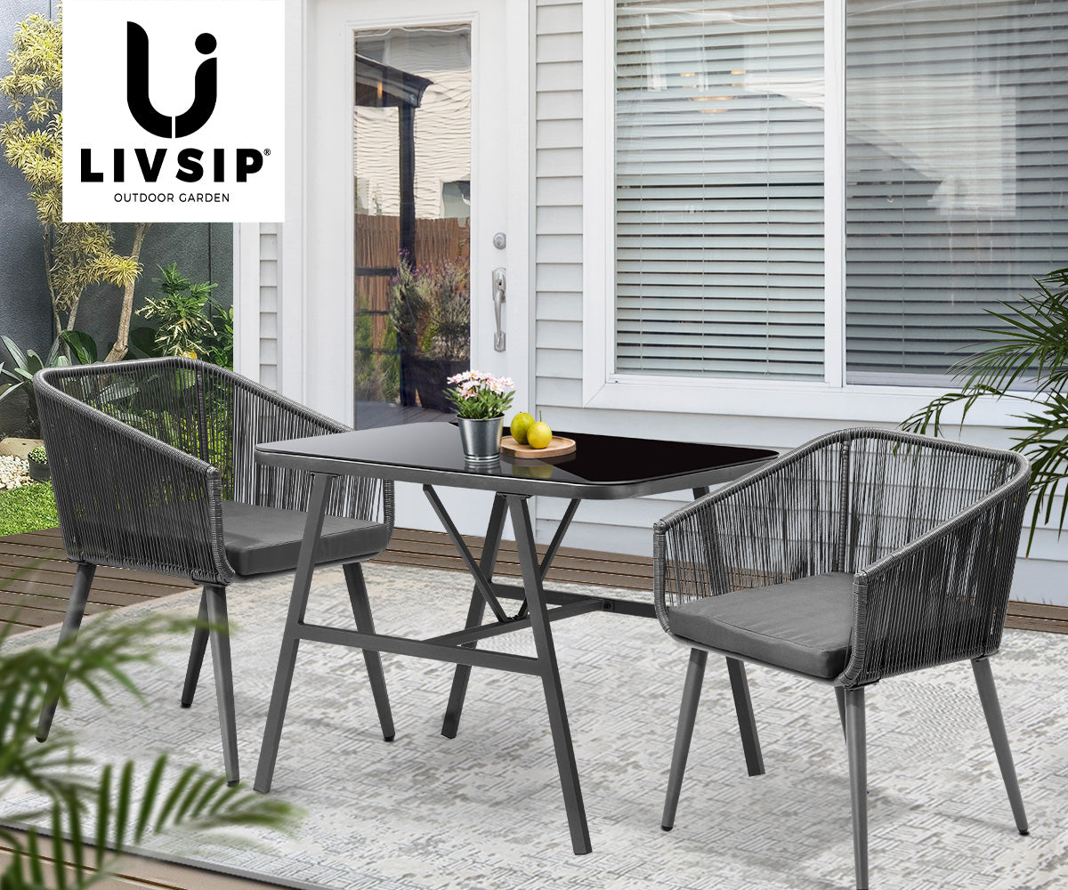 Livsip Outdoor Dining Setting 3 Piece Lounge Patio Furniture Table Chairs Set - Sunyee