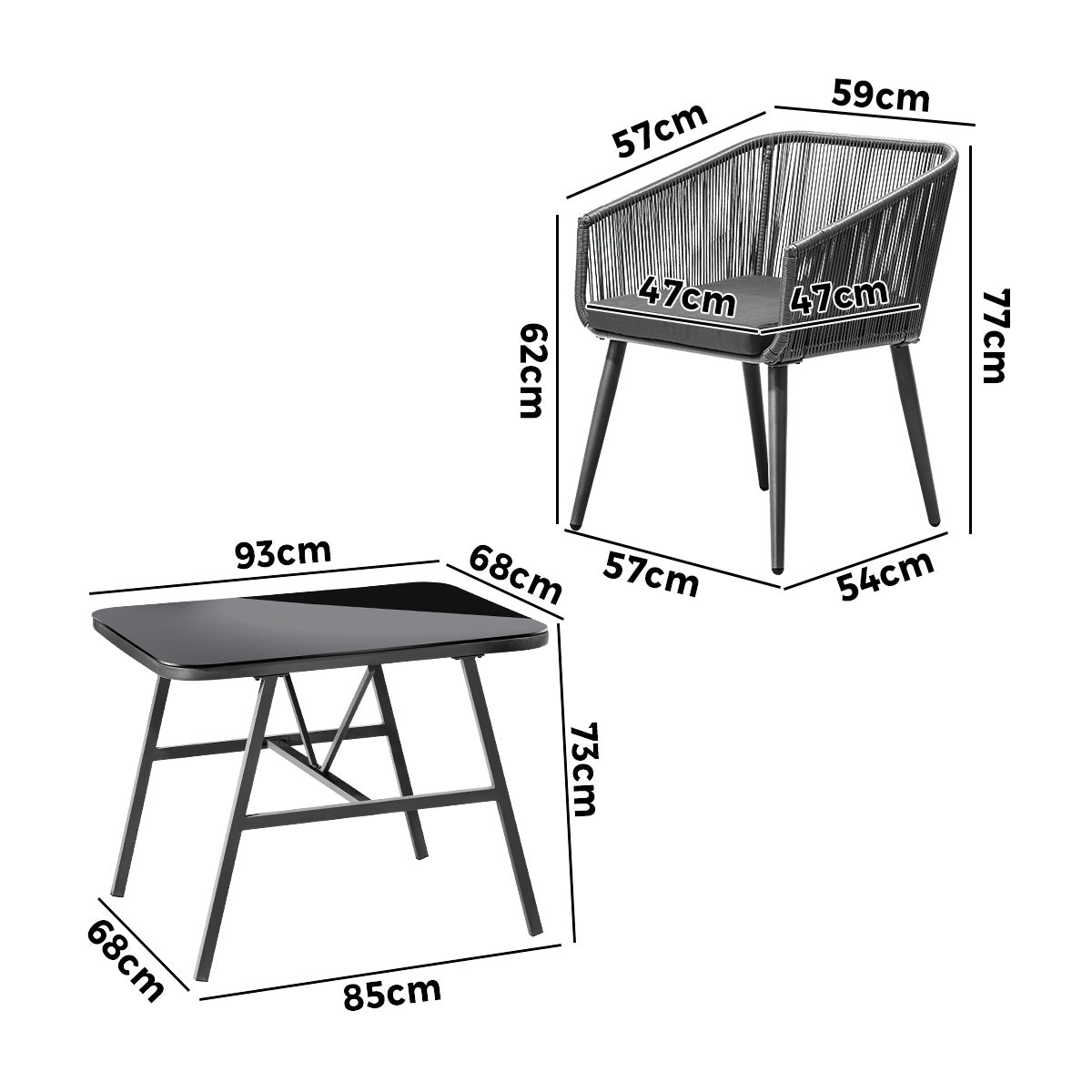 Livsip Outdoor Dining Setting 3 Piece Lounge Patio Furniture Table Chairs Set - Sunyee